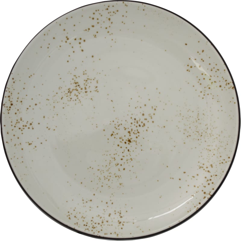 International Tableware SH-22-CR Splash Stoneware Cr√®me w/Dark Brown Plate 8-1/8"