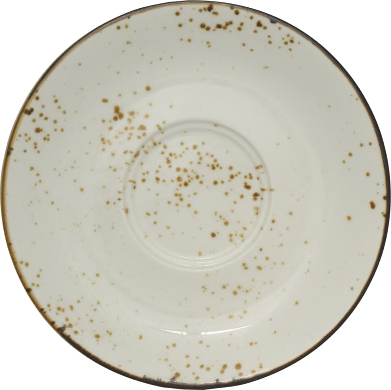 International Tableware SH-68-CR Splash Stoneware Cr√®me w/Dark Brown Saucer DW 6"