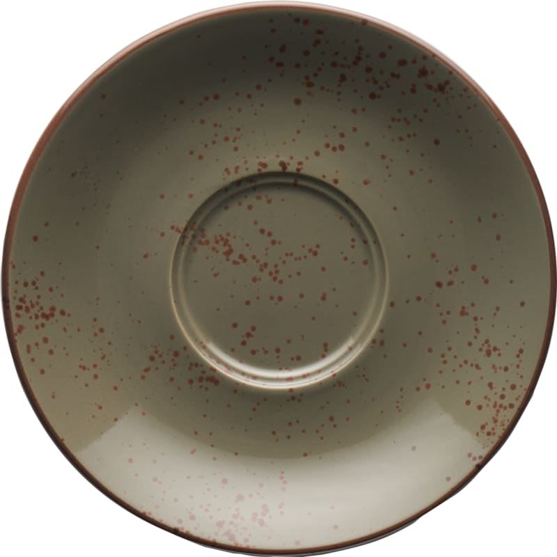 International Tableware SH-68-GS Splash Stoneware Green Smoke w/Dark Brown Saucer DW 6"