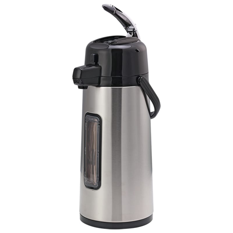 Service Ideas ECAL22SGY Eco-Air Smooth Body Vacuum Insulated Airpot with Sight Glass, Glass Vacuum, Lever Lid, 2.2 Liter, Brushed Stainless and Black