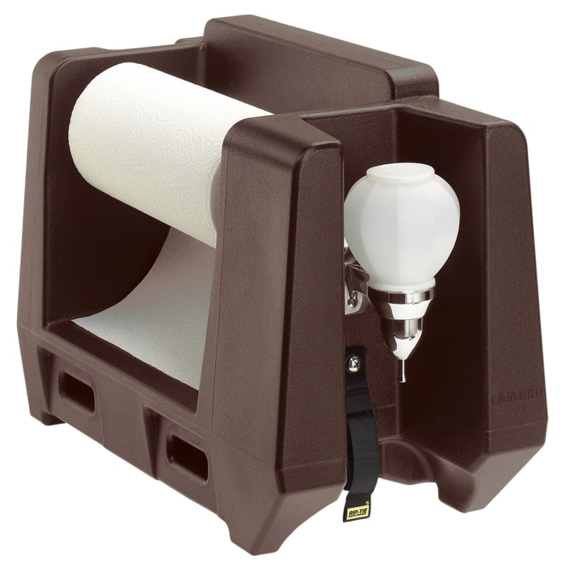 Cambro HWAPR131 Camtainer Handwashing Station with Paper Towel Roll Holder and Soap Dispenser, Dark Brown