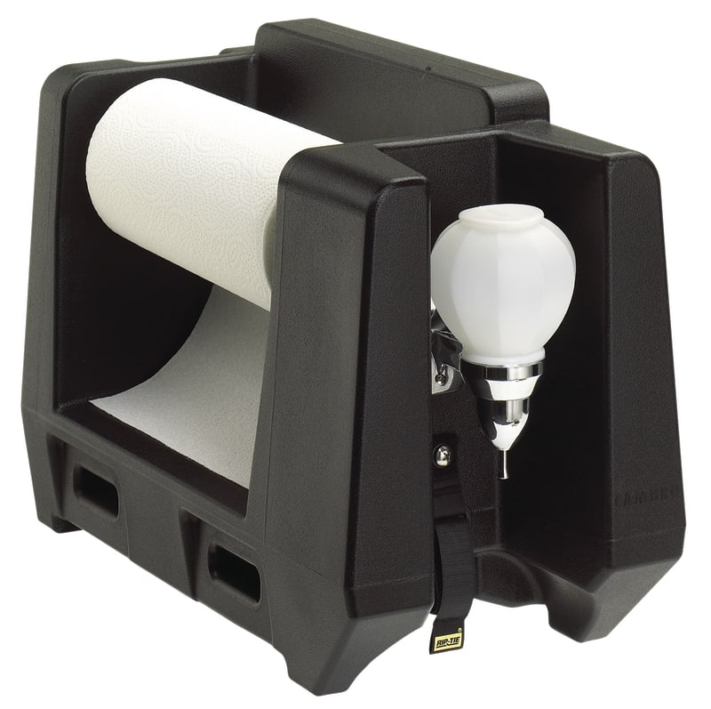 Cambro HWAPR110 Camtainer Handwashing Station with Paper Towel Roll Holder and Soap Dispenser, Black