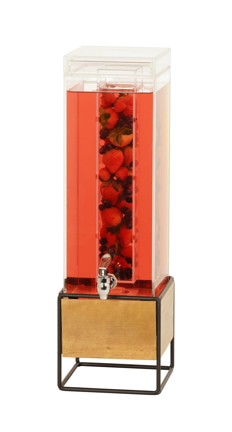 Cal-Mil 3561-3INF-99 Madera 3 Gallon Square Beverage Dispenser With Wood And Metal Base And Infusion Chamber