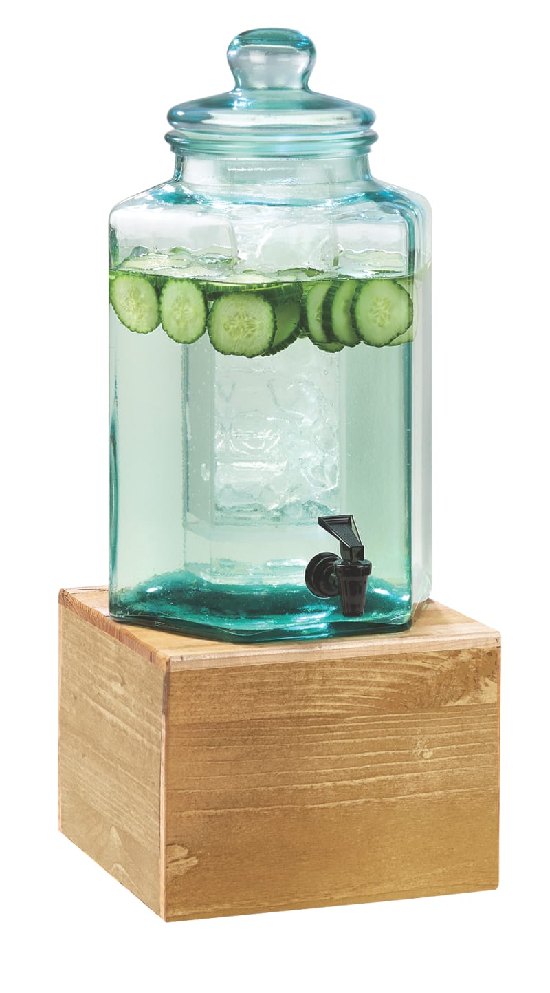 Cal-Mil 3422-2 Madera 2 Gallon Vintage Glass Beverage Dispenser With Wooden Base And Ice Chamber