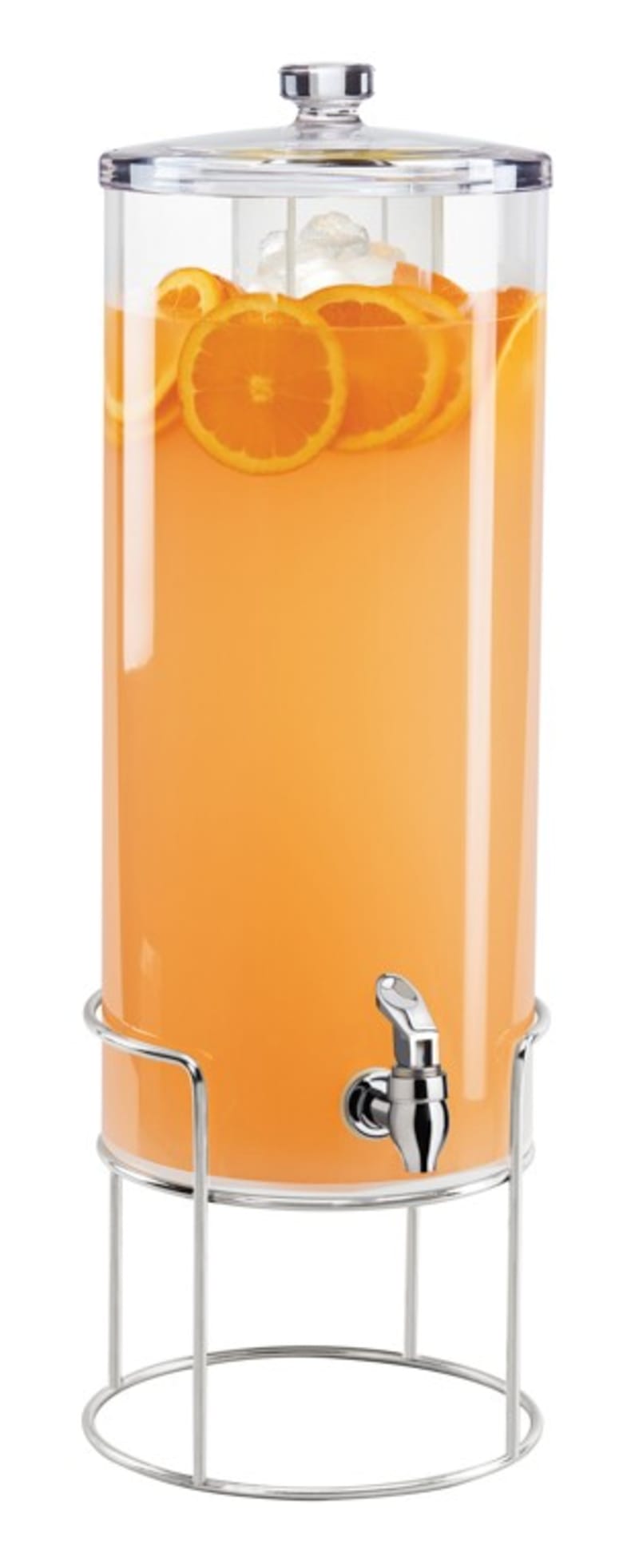 Cal-Mil 22005-3-49 Mid-Century 3 Gallon Round Beverage Dispenser With Ice Chamber - Chrome