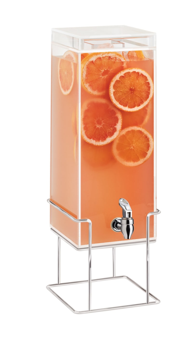 Cal-Mil 22002-3-49 Mid-Century 3 Gallon Square Beverage Dispenser With Ice Chamber - Chrome