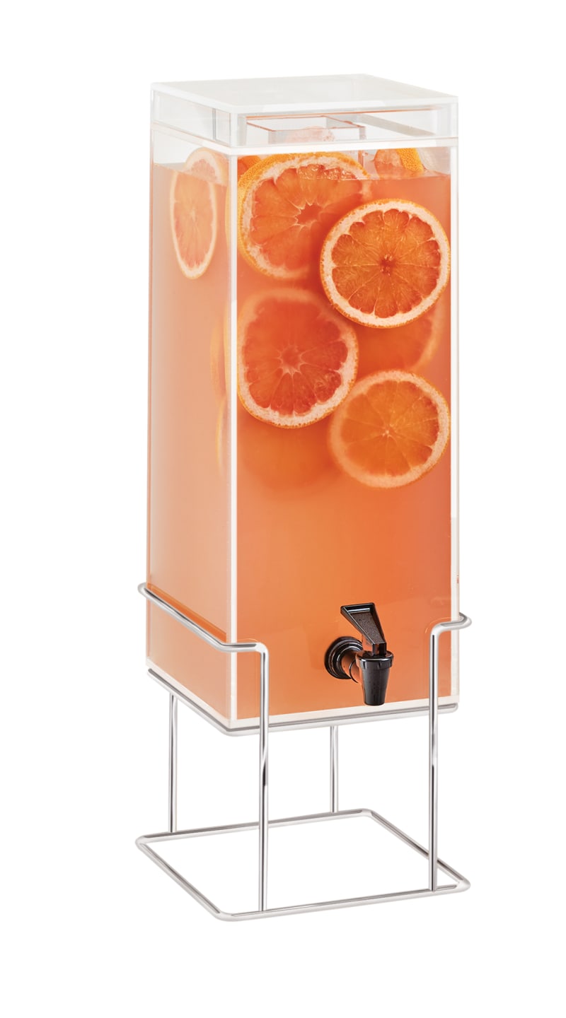 Cal-Mil 22002-3-46 Mid-Century 3 Gallon Square Beverage Dispenser With Ice Chamber - Brass
