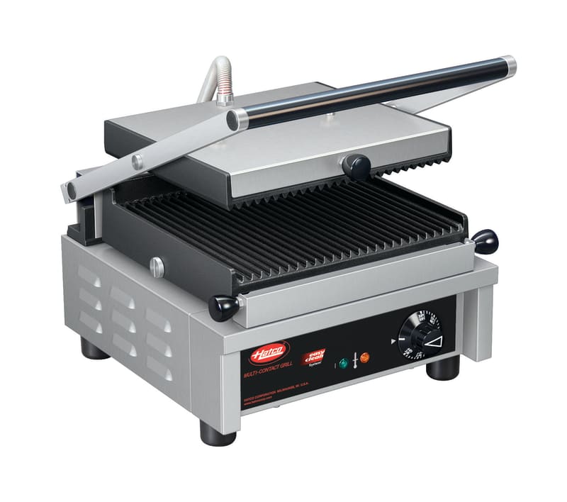 Outlet Hatco MCG10GS Multi Contact Grill, 10", Single, Grooved Top & Bottom Plate, Adjustable Thermostat, Patented Heat Distribution, Easy Clean System NEMA 5-15P Plug