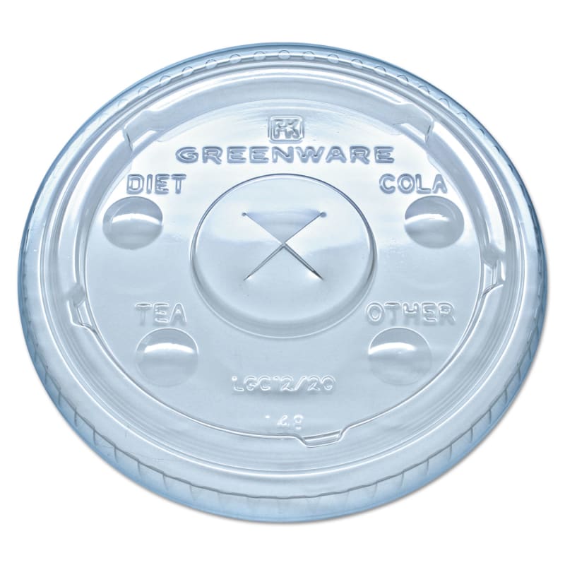 Fabri-Kal LGC12/20 Greenware Cold Drink Lids, Fits 9 Oz Old Fashioned Cups, 12 Oz Squat Cups, 20 Oz Cups Clear, 1,000/Carton