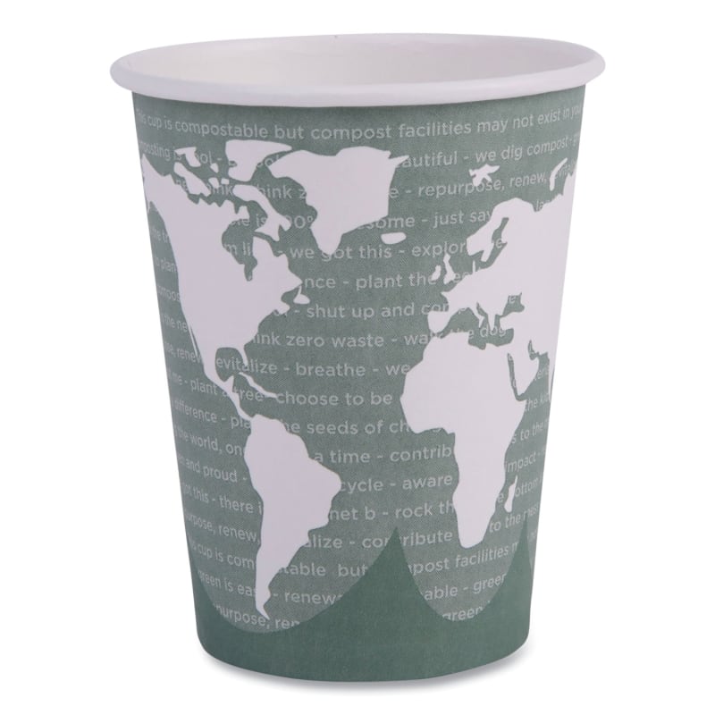 Eco-Products EP-BHC12-WAPK World Art Renewable And Compostable Hot Cups, 12 Oz, Gray, 50/Pack