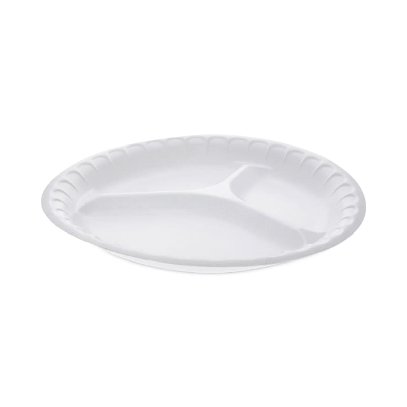 Pactiv Evergreen 0TH10044000Y Placesetter Satin Non-Laminated Foam Dinnerware, 3-Compartment Plate, 10.25" Dia, White, 540/Carton