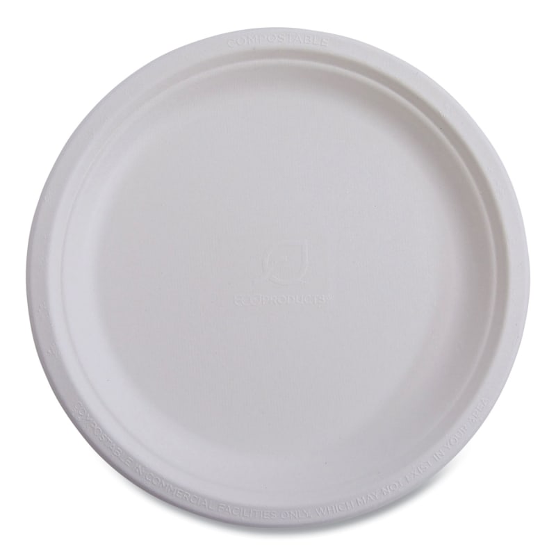 Eco-Products EP-P016NFA Vanguard Renewable And Compostable Sugarcane Plates, 6" Dia, White, 1,000/Carton