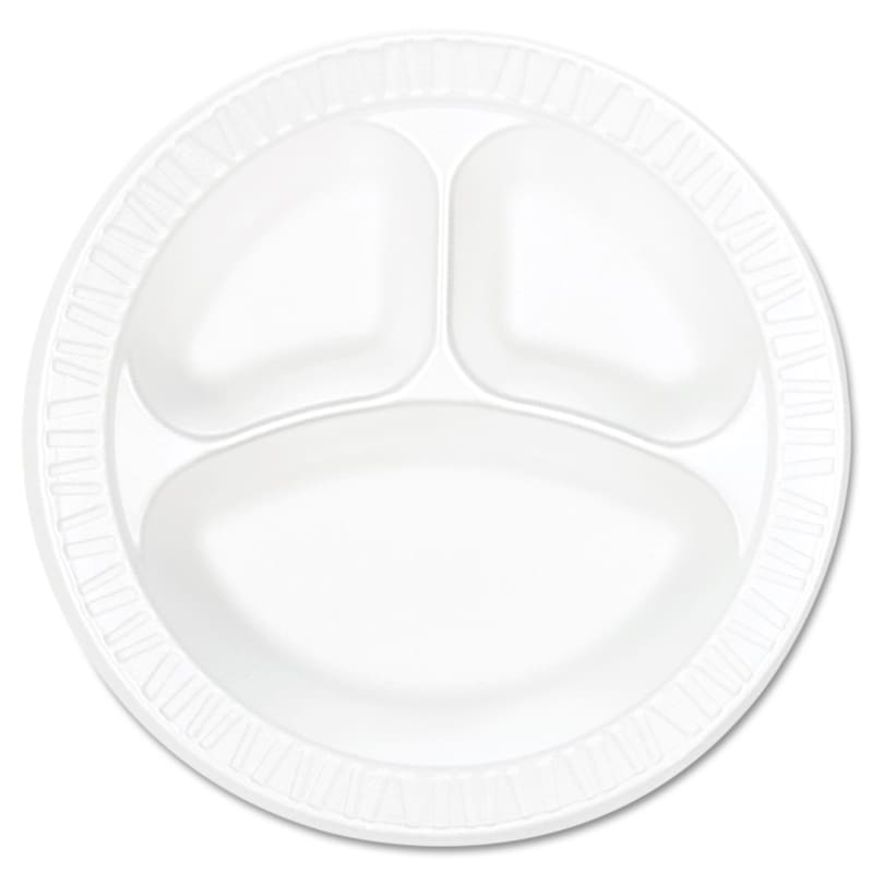 Dart 10CPWCR Concorde Foam Plate, 3-Compartment Plate, 10.25" Dia, White, 125/Pack, 4 Packs/Carton
