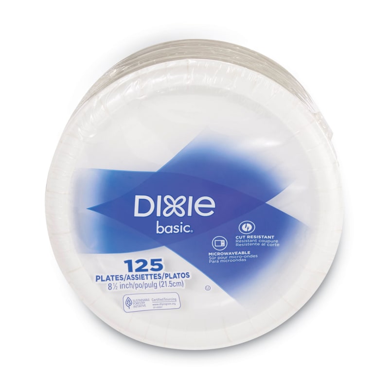 Dixie DBP09W Paper Dinnerware, Plate, 8.5" Dia, White, 125/Pack