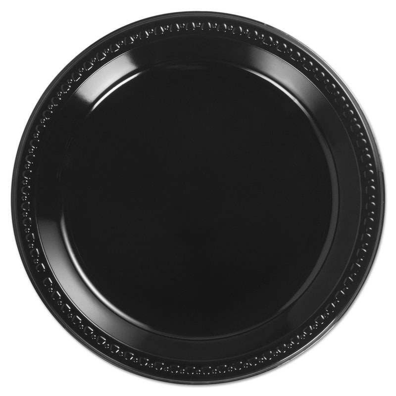 Chinet 81410 Heavyweight Plastic Plates, 10.25" Dia, Black, 125/Pack, 4 Packs/Carton