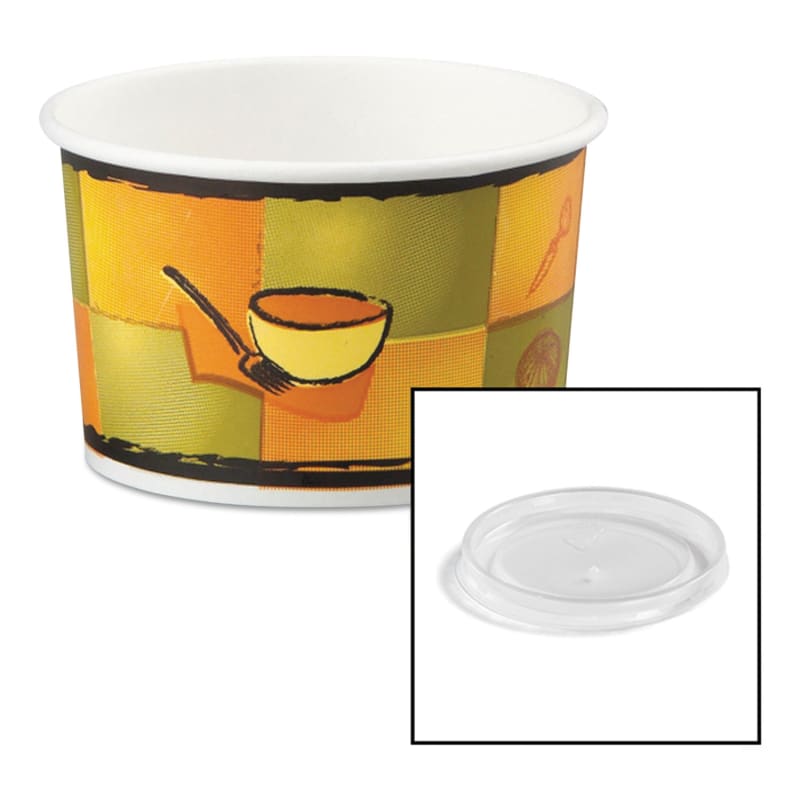 Chinet 70408 Streetside Paper Food Container With Plastic Lid, Streetside Design, 8-10 Oz, 250/Carton