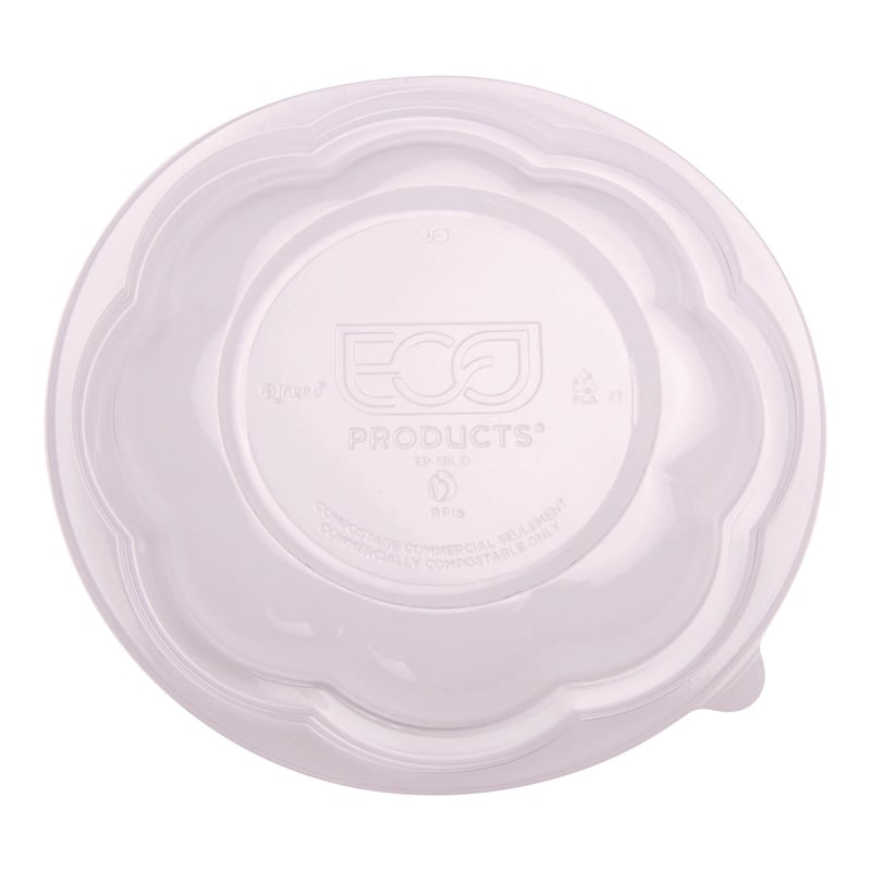 Eco-Products EP-SBLID Renewable And Compostable Lids, Fits 24, 32 And 48 Oz Salad Bowls, Clear, Plastic, 300/Carton