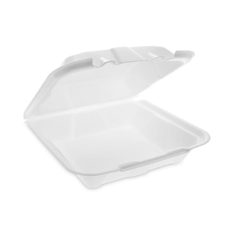 Pactiv Evergreen YTD19901ECON Vented Foam Hinged Lid Container, Dual Tab Lock Economy, 9.13 X 9 X 3.25, White, 150/Carton