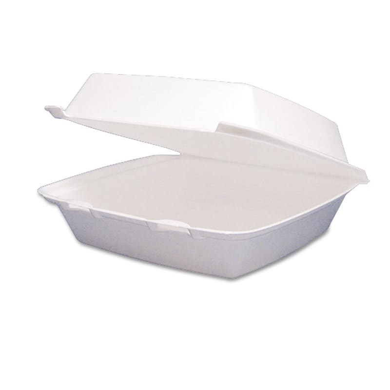Dart 85HT1R Foam Hinged Lid Containers, 1-Compartment, 8" X 8" X 3", White, 200/Carton