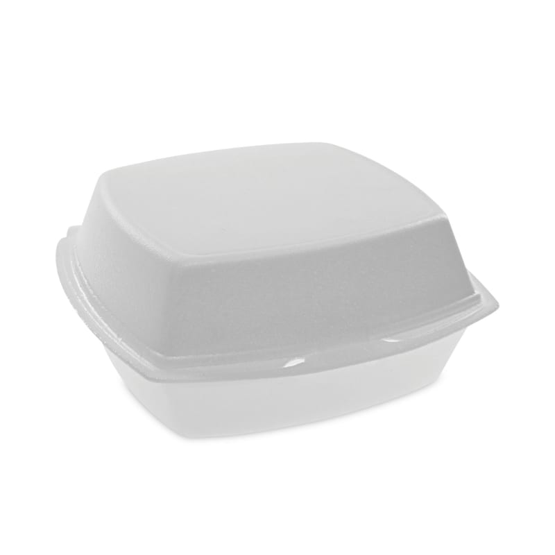 Pactiv Evergreen YTH100800000 Foam Hinged Lid Container, Single Tab Lock, 6.38 X 6.38 X 3, White, 500/Carton