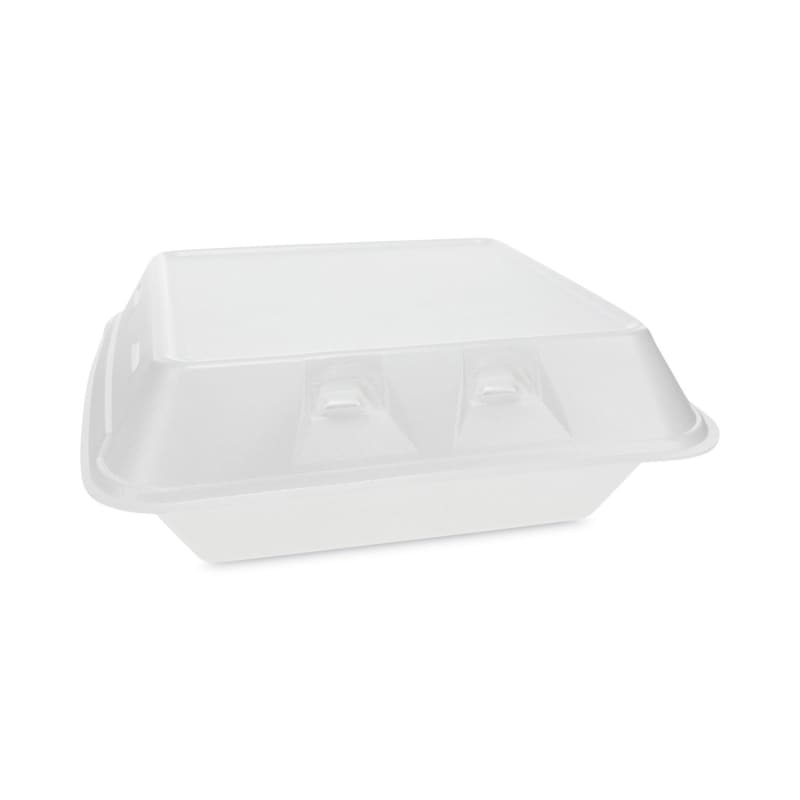 Pactiv Evergreen YHLWV9030000 Smartlock Vented Foam Hinged Lid Container, 3-Compartment, 9 X 9.25 X 3.25, White, 150/Carton