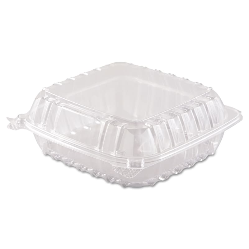 Dart C90PST1 Clearseal Hinged-Lid Plastic Containers, 8.3 X 8.3 X 3, Clear, Plastic, 250/Carton
