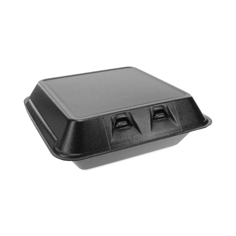 Pactiv Evergreen YHLB09010000 Smartlock Foam Hinged Lid Container, Large, 9 X 9.13 X 3.25, Black, 150/Carton
