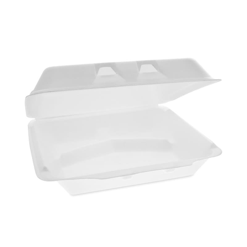 Pactiv Evergreen YHLW10030000 Smartlock Foam Hinged Lid Container, X-Large, 3-Compartment, 9.5 X 10.5 X 3.25, White, 250/Carton