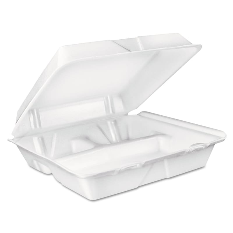 Dart 90HT3R Foam Hinged Lid Container, 3-Compartment, 8 Oz, 9 X 9.4 X 3, White, 200/Carton