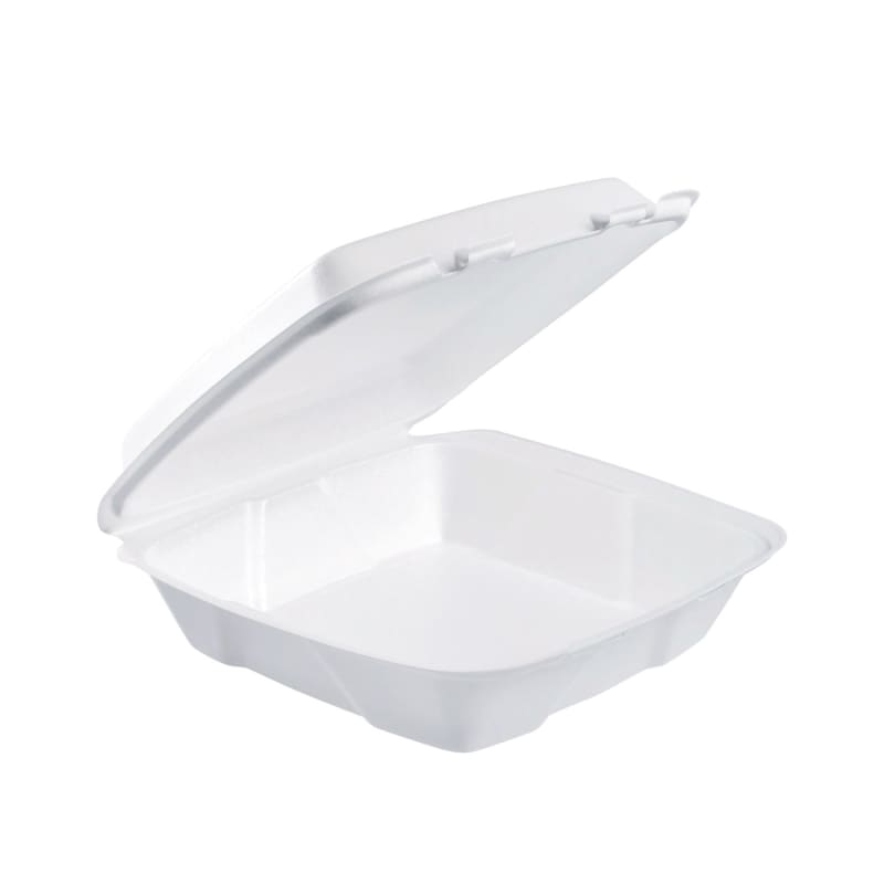 Dart 90HTPF1R Foam Hinged Lid Container, Performer Perforated Lid, 9 X 9 X 3, White, 100/Bag, 2 Bag/Carton