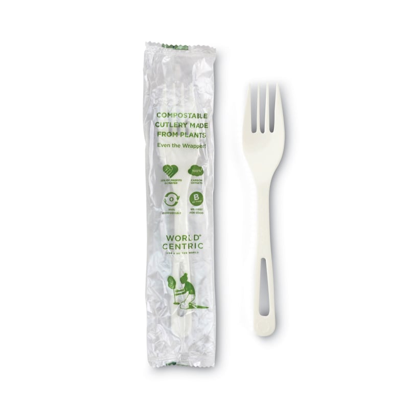 World Centric FO-PS-I Tpla Compostable Cutlery, Fork, 6.3", White, 750/Carton