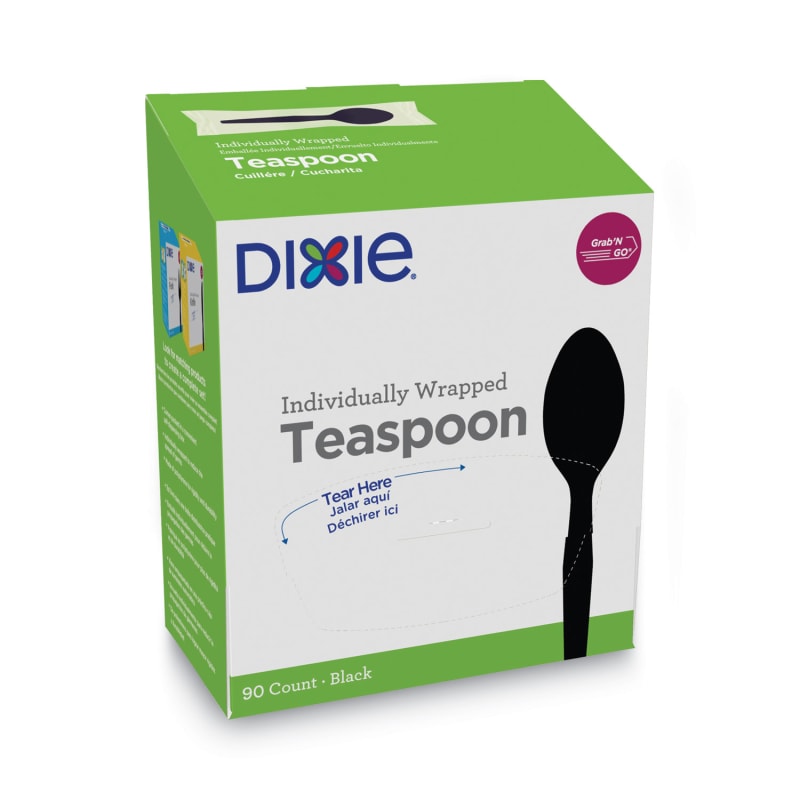 Dixie TM5W540 Grab'N Go Wrapped Cutlery, Teaspoons, Black, 90/Box, 6 Box/Carton