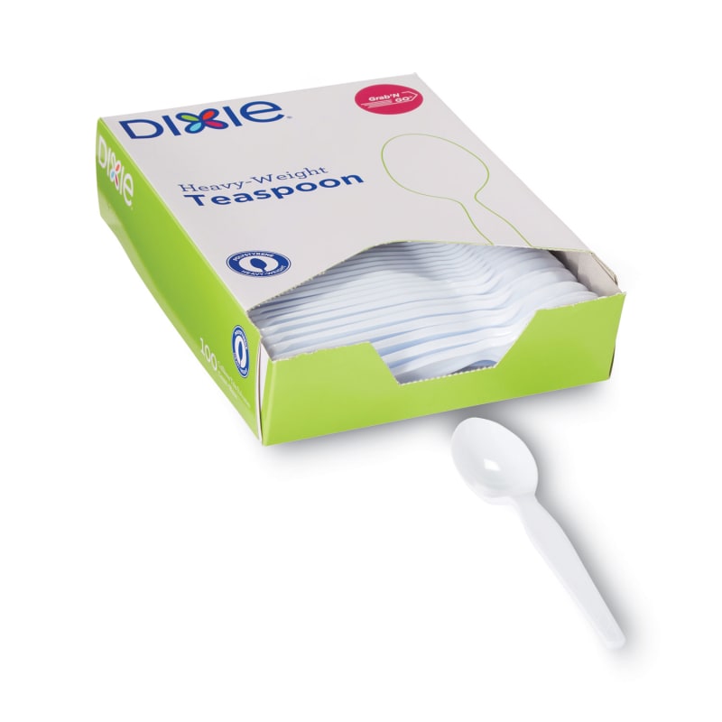 Dixie TH207 Plastic Cutlery, Heavyweight Teaspoons, White, 100/Box