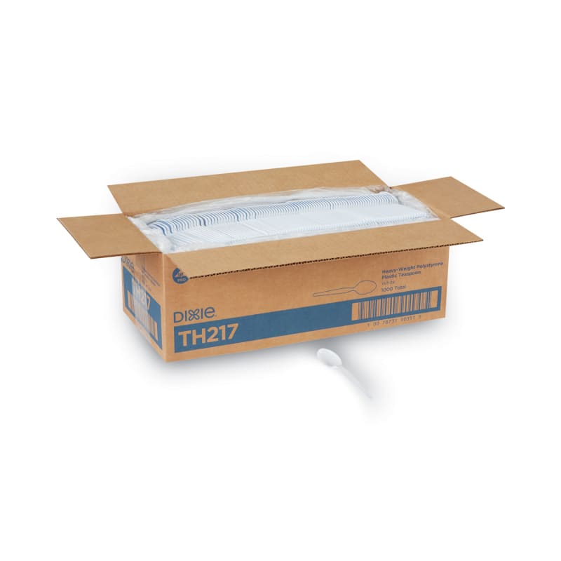 Dixie TH217 Plastic Cutlery, Heavyweight Teaspoons, White, 1,000/Carton