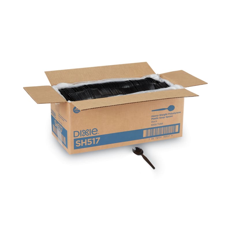Dixie SH517 Plastic Cutlery, Heavyweight Soup Spoons, 5 3/4", Black, 1,000/Carton