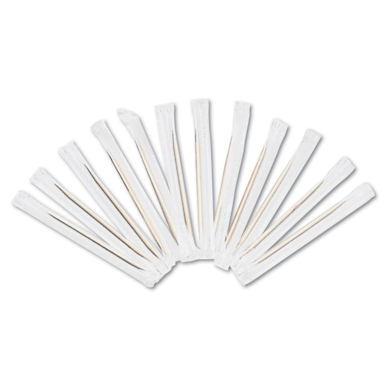 AmerCareRoyal RIW15 Cello-Wrapped Round Wood Toothpicks, 2.5", Natural, 1,000/Box, 15 Boxes/Carton