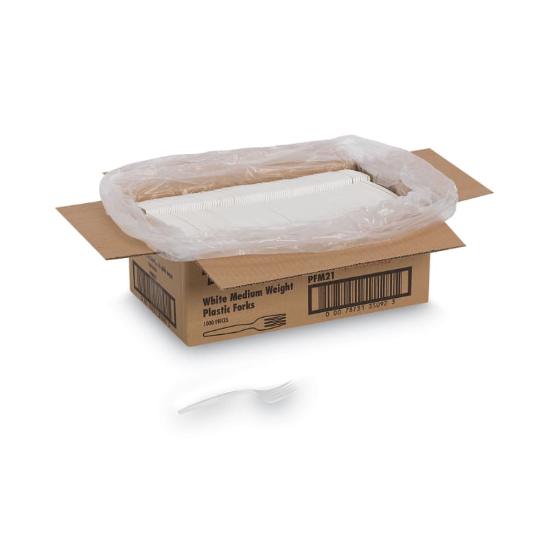 Dixie PFM21 Plastic Cutlery, Mediumweight Forks, White, 1,000/Carton