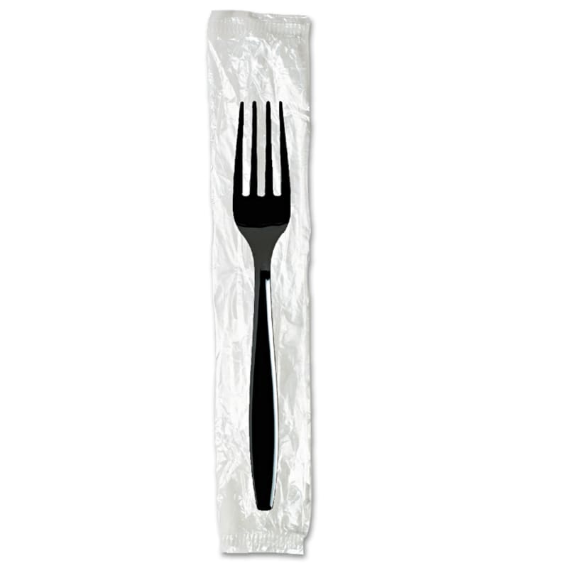 Dixie FH53C7 Individually Wrapped Heavyweight Forks, Polystyrene, Black, 1,000/Carton