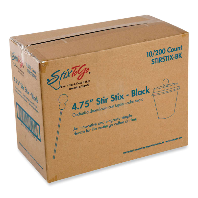 AmerCareRoyal STIRSTIX-BK Beverage Plugs, 4.75", Black 2,000/Carton