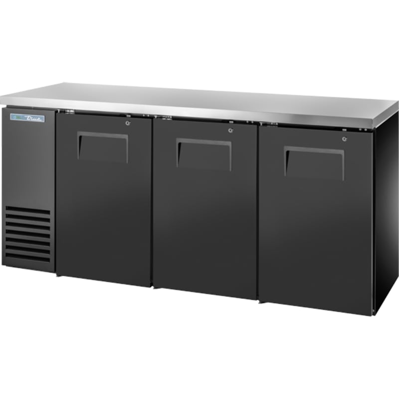 True TBB24-72-3S-Z1-SFT-B-1 72" Black Back Bar Cooler with 3 Solid Swing Doors