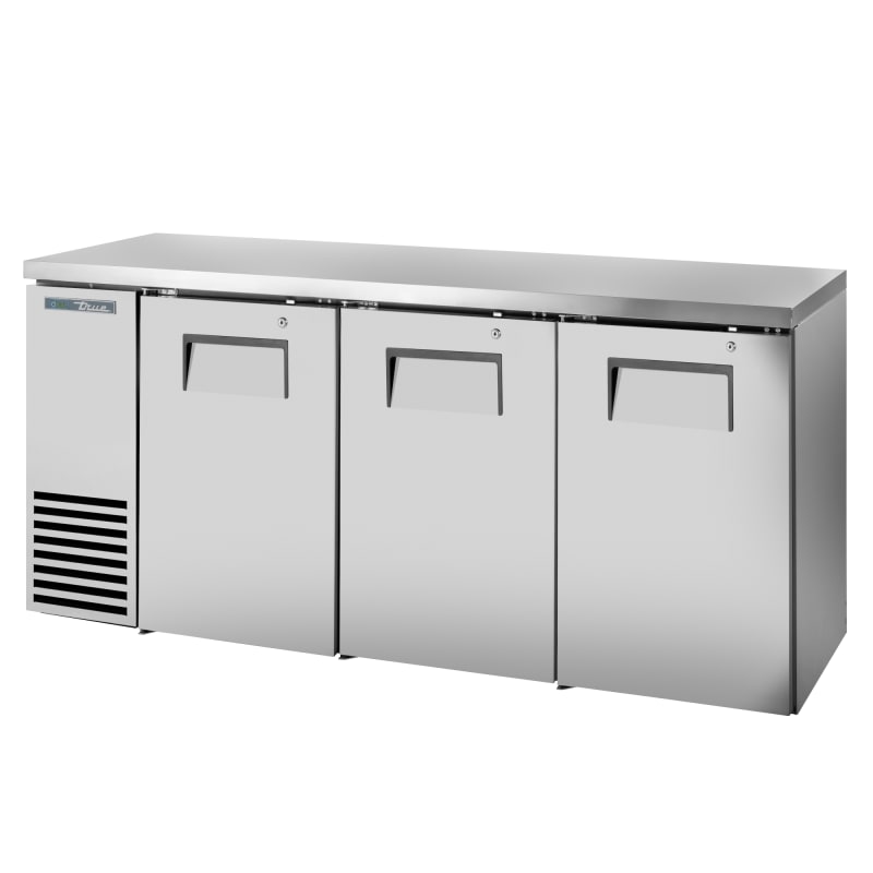 True TBB24-72-3S-Z1-SFT-S-1 72" Stainless Steel Back Bar Cooler with 3 Solid Swing Doors