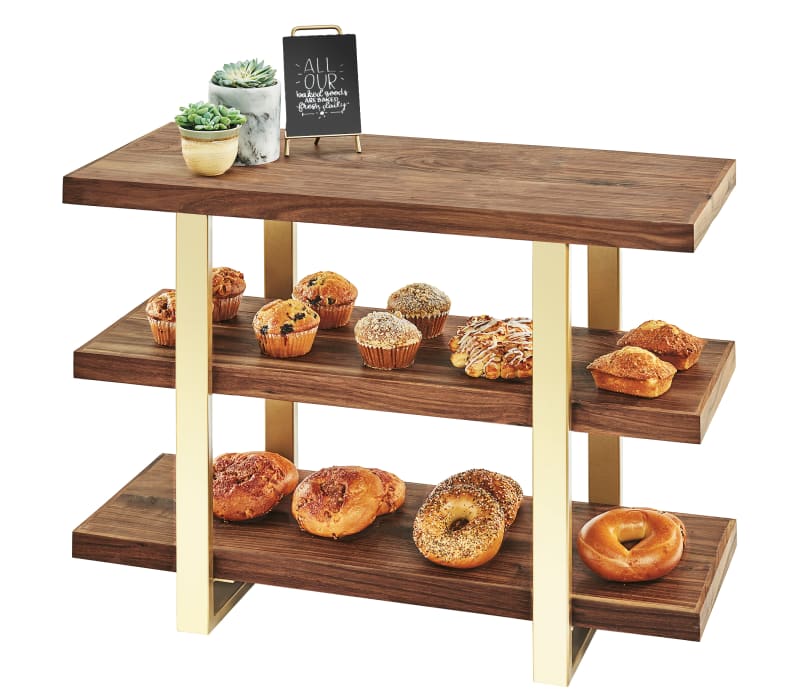 Cal-Mil 3708-46 Mid-Century Walnut 3-Tier Brass Frame Riser, 32" X 13-1/2" X 25-1/2"
