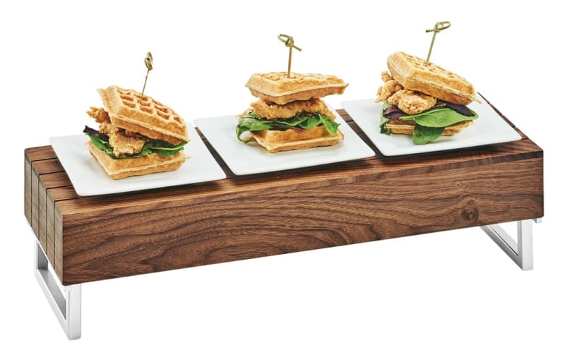 Cal-Mil 3724-49 Mid-Century Walnut Wood And Chrome Reversible Riser, 20" X 7" X 6"