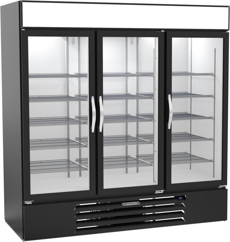 Beverage Air MMR72HC-1-B MarketMax™ 72" Black Glass Door Merchandiser Refrigerator with 3 Swing Doors