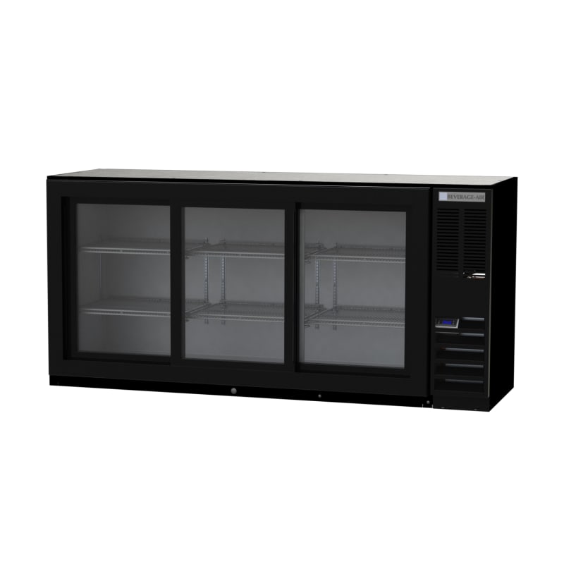 Beverage Air BB72HC-1-GS-B 72" Black Underbar Height Back Bar Cooler with 3 Sliding Glass Doors