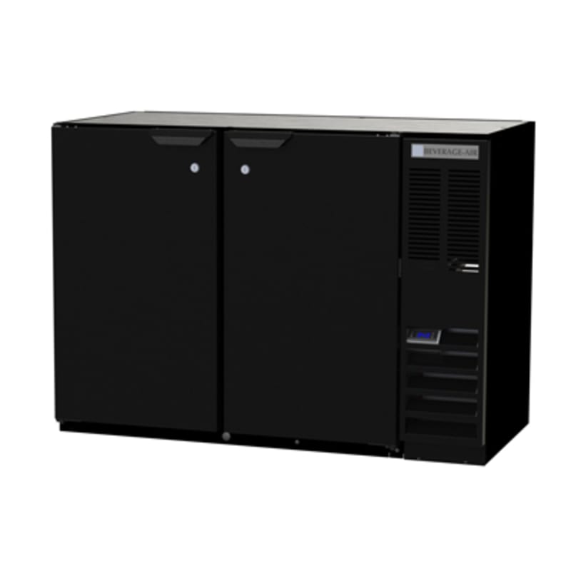 Beverage Air BB48HC-1-B 48" Black Underbar Height Back Bar Cooler with 2 Solid Swing Doors