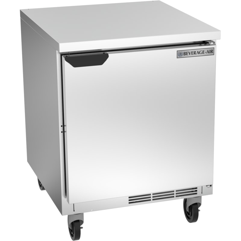 Beverage Air WTR27AHC-FLT-23 27" 1-Door Worktop Refrigerator with Flat Top and 3" Casters