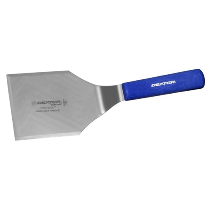 Dexter Russell S285-4H-PCP 19723H Sani-Safe Collection Beveled-Edge Solid 5" x 4" Stainless Steel Blade Hamburger Turner With Heat-Resistant Cool Blue Textured Polypropylene Handle In Perfect Cutlery Packaging
