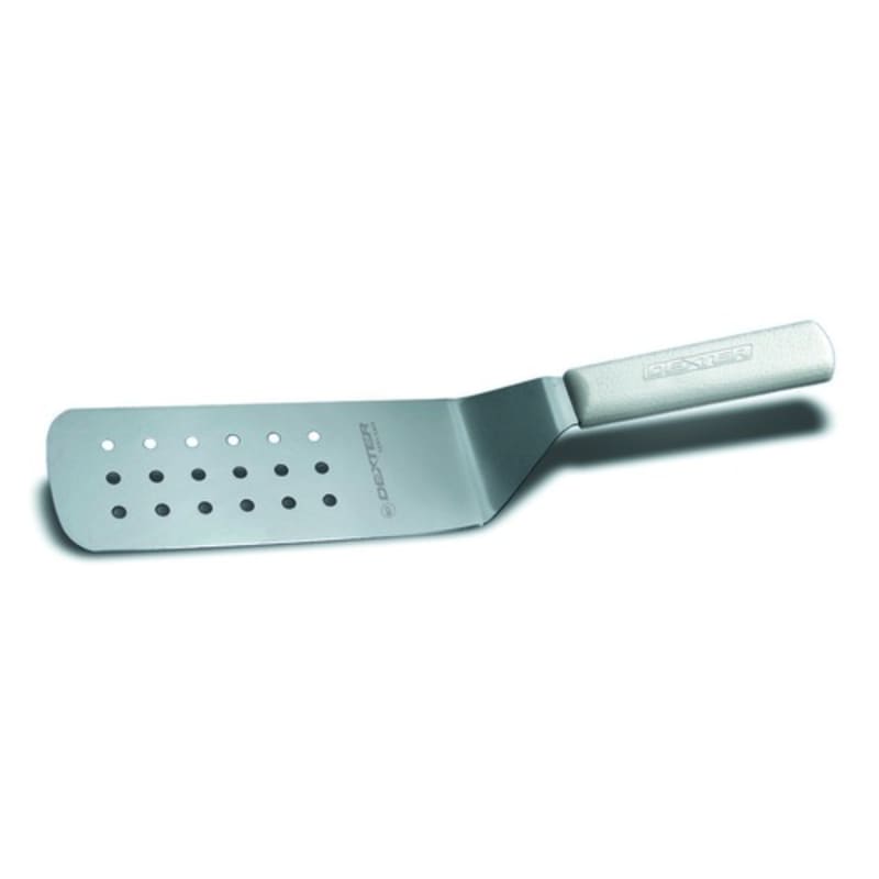 Dexter Russell PS286-8R-PCP 19703R Sani-Safe Collection Offset Perforated 8" x 3" Stainless Steel Blade Turner With Red Textured Polypropylene Handle In Perfect Cutlery Packaging