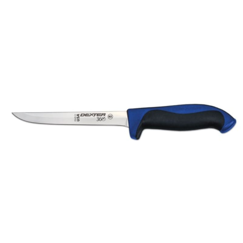 Dexter Russell S360-6NC-PCP 36001C 360 Series 6 Inch DEXSTEEL High Carbon Steel Narrow Boning Knife With Blue Santoprene Handle